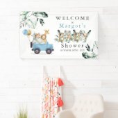 Safari Animals Drive by Baby Shower Green Gold Banner (Insitu)