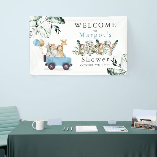 Safari Animals Drive by Baby Shower Green Gold Banner (Messeveranstaltung)