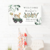 Safari Animals Drive by Baby Shower Green Gold Banner (Insitu)