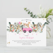 Safari Animals Drive by Baby Shower Green Gold Einladung (Stehend Vorderseite)