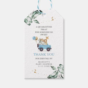 Safari Animals Drive by Baby Shower Green Gold Geschenkanhänger