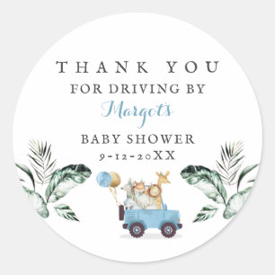 Safari Animals Drive by Baby Shower Green Gold Runder Aufkleber