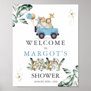 Safari Animals Drive by Baby Shower Green Poster