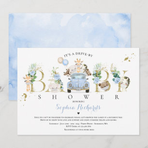 Safari Animals Drive by Baby Shower Greenerity Gol Einladung