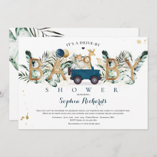 Safari Animals Drive by Baby Shower Greenerity Gol Einladung