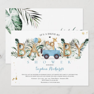 Safari Animals Drive by Baby Shower Greenerity Gol Einladung