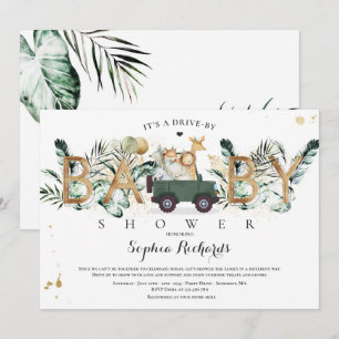 Safari Animals Drive by Baby Shower Greenerity Gol Einladung