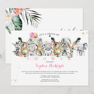 Safari Animals Drive by Baby Shower Greenerity Gol Einladung