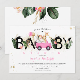 Safari Animals Drive by Baby Shower Greenerity Gol Einladung