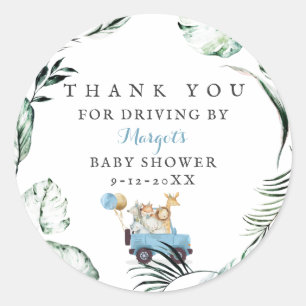Safari Animals Drive by Baby Shower Greenerity Gol Runder Aufkleber