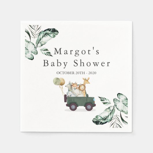 Safari Animals Drive by Baby Shower Greenerity Gol Serviette (Vorderseite)
