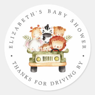 Safari Animals   Drive-By Baby Shower Vielen Dank Runder Aufkleber