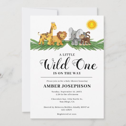 Safari Animals Eine kleine Wilddusche Einladung (Vorderseite)