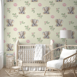 Safari Animals Elephant Pink Floral Baby Girl Tapete