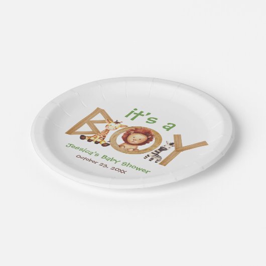 Safari Animals Es ist eine Baby-Dusche aus Boy Woo Pappteller (Schrägansicht)