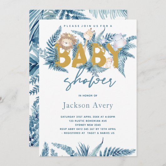 Safari Animals Exotic Baby Dusche Einladung (Vorne/Hinten)