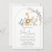 Safari Animals Floral Baby Shower  Einladung (Vorderseite)