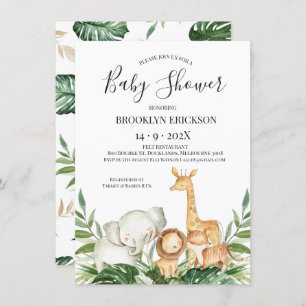 Safari Animals Foliage Babydusche Einladung