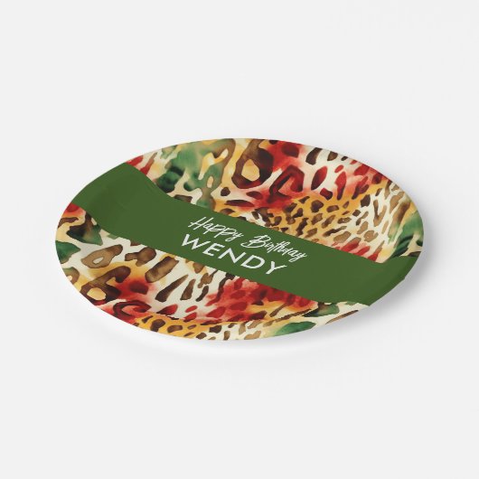 Safari Animals' Fur Print Patterns farbenfroh Pappteller (Schrägansicht)