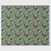 Safari Animals' Fur Prints Muster Aquamarin Blue G Geschenkpapier (Flach)