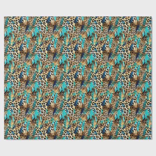 Safari Animals' Fur Prints Muster Aquamarin Blue G Geschenkpapier (Flach)