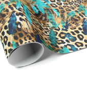 Safari Animals' Fur Prints Muster Aquamarin Blue G Geschenkpapier (Rolleneckpunkt)