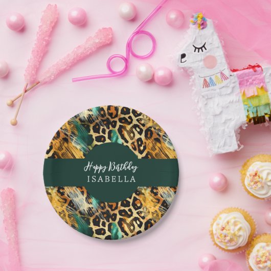 Safari Animals' Fur Prints Muster Boho Green Gold Pappteller (Party)