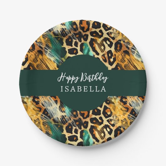Safari Animals' Fur Prints Muster Boho Green Gold Pappteller (Vorderseite)
