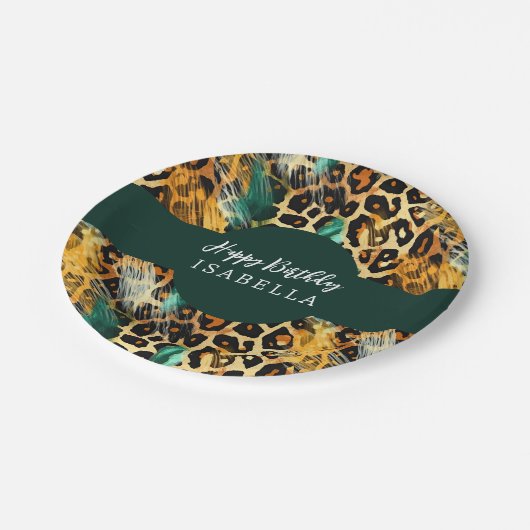 Safari Animals' Fur Prints Muster Boho Green Gold Pappteller (Schrägansicht)
