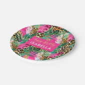 Safari Animals' Fur Prints Muster Green Pink Gold Pappteller (Schrägansicht)