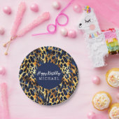 Safari Animals' Fur Prints Muster Navy Blue Gold Pappteller (Party)