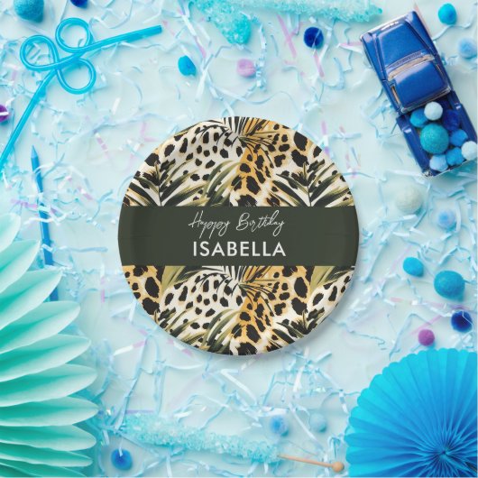 Safari Animals' Fur Prints Patterns & Palm Blätter Pappteller (Party)