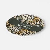 Safari Animals' Fur Prints Patterns & Palm Blätter Pappteller (Schrägansicht)