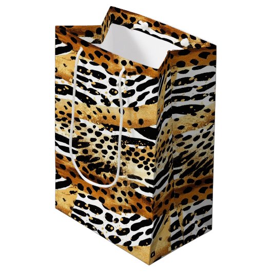 Safari Animals Fur Prints Patterns Wildlife Boho Mittlere Geschenktüte (Vorderseite Schrägansicht)