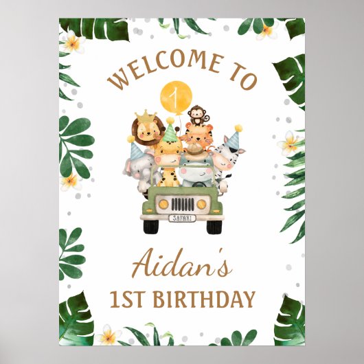 Safari Animals Geburtstag Begrüßungszeichen Poster (Vorne)