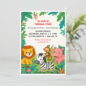 Safari Animals Geburtstags Einladung Party Flachka (Stehend Vorderseite)