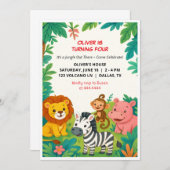 Safari Animals Geburtstags Einladung Party Flachka (Vorne/Hinten)