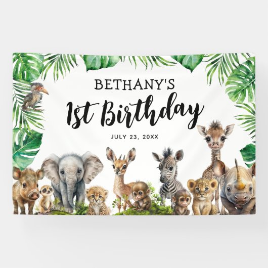 Safari Animals Geburtstagsparty Banner (Horizontal)
