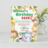 Safari Animals Geburtstagsparty Einladung (Stehend Vorderseite)