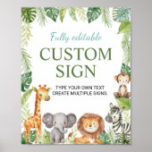 Safari Animals Geburtstagsparty Table Sign Poster (Vorne)