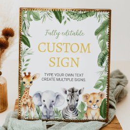 Safari Animals Geburtstagsparty Table Sign Poster