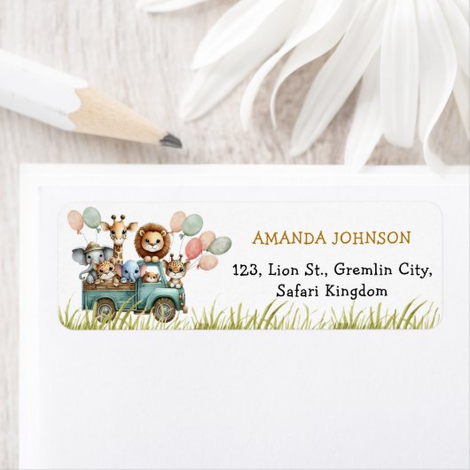 Safari Animals Geburtstagsrücksendeadresse (Insitu)