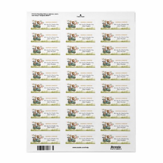 Safari Animals Geburtstagsrücksendeadresse (Vorne)