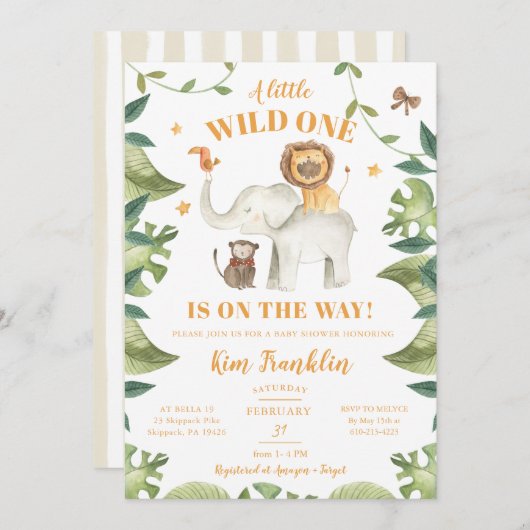 Safari Animals Gender Neutral Baby Shower Einladung (Vorne/Hinten)