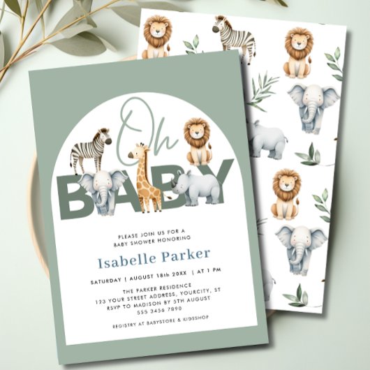 Safari Animals Gender Neutral Baby Shower Einladung