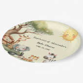 Safari animals gender neutral baby shower round pappteller (Schrägansicht)