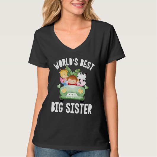 Safari Animals Giraffe Monkey Big Sister Baby Anno T-Shirt (Vorderseite)