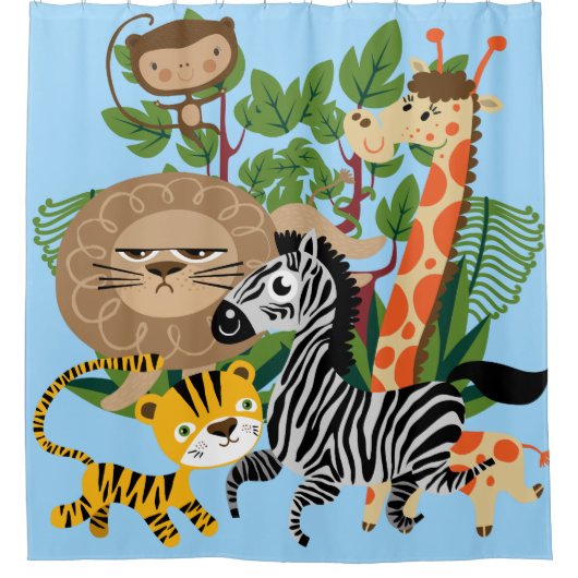 Safari Animals Giraffe Monkey Lion Zebra Tiger Duschvorhang (Vorderseite)