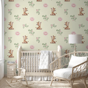 Safari Animals Giraffe Pink Floral Baby Girl Tapete