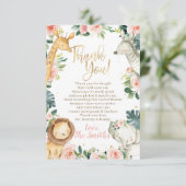 Safari Animals Girl Baby Dusche Danke Karten (Stehend Vorderseite)